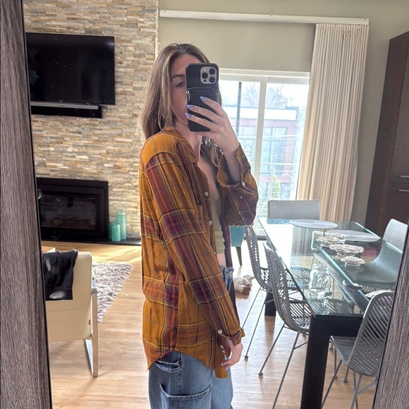 Plaid Button-Up Shirt and Olive Tank Top - Picture 2 of 3